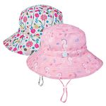 LO SHOKIM Baby Sun Hat 2 Pack Toddler UPF 50+ Summer Sun Protection Wide Brim Bucket Hat Baby Girl Beach Hat Boy Kids Adjustable Cap Summer (Pink Seahorse + Red Rose, M)