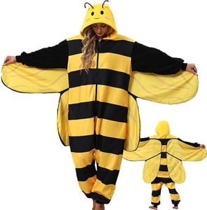 CWDGAGANB Bee Costume Adult Bee Onesie Pajamas Halloween Costumes Outfit Cosplay Sleepwear for Women Men S