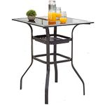 LOKATSE HOME High Outdoor Patio Bar Height Glass Top Table, Black