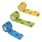 3 Rolls Pet Vet Wrap Self Adhesive Pet Elastic Bandage Vet Wrap Tape for Wrist, Ankle Sprains & Swelling, 3 Colors with Dog Paw Pattern