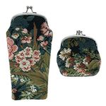 Women's Floral Print Tapestry Glasses Case and Coin Purse Set, Blue