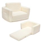 ALIMORDEN 2-in-1 Flip Out Cuddly Sherpa Kids Couch, Convertible Sofa to Lounger, Cream