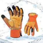 Vgo... Winter Gardening Gloves Men,Safety Work Gloves, 0℃/32°F,Puncture-proof,Thornproof,Touchscreen(L,Orange,SL7475FLWP)