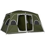 Outsunny Camping Tent, Family Tent 4-8 Person 2 Room, with Large Mesh Windows, Easy Set Up for Backpacking Hiking Outdoor 13'L x 9'W x 7'H, Dark Green