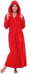 Alexander Del Rossa Women's Plush Fleece Hooded Bathrobe, Full Length Long Warm Lounge Robe with Hood, True Red, Small