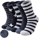 Niorasen Mens Fluffy Slipper Socks with Grippers,5 Pairs Thermal Thick Socks for Men Women, Winter Warm Cosy Fuzzy Fleece Non Slip Bed Sleeping Socks for Home Floor