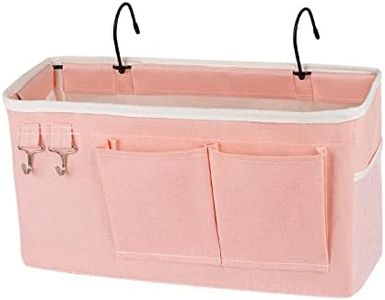 Ozzptuu Bedside Storage Caddy/Bedside Hanging Storage Bag for Headboards Bunk Beds Dorm Rooms Book Phone Magazine Holder (Light Pink)