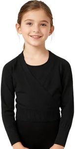 MOLLDAN Girls Wrap Top for Dance Ballet Long Sleeve Warm Up Sweater for Leotards(826-06-3XL) Black