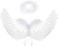 Angel Wings and Halo for Kids Angel Costume Adult Feather Wing (White)