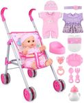 GAGAKU Baby Doll Stroller Set, Doll Stroller with Doll for Toddlers, Toy Baby Doll Strollers for Girls Kids, Including 12" Baby Doll Accessories, Outfits Bottle Diaper