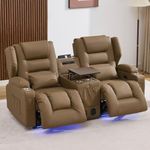 RV Loveseat Recliner Wall Hugger, Power Reclining Loveseat with Console, Lift-Up Table, USB, Outlet, 5 Pockets, Cup Holder, LED Light, RV Couch Sleeper Sofa RV Furniture for Travel Trailers Camper