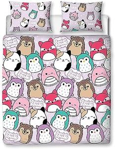 Character World Squishmallows Official Double Duvet Cover Set, Bright Design | Reversible 2 Sided Squish Squad Bedding Cover Official Merchandise Including Matching Pillow Cases