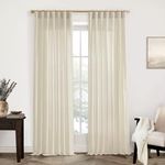 XTMYI Contemporary Curtains for Living Room,Pleat Hooks Linen Semi Sheer Ruffle Curtains for Master Bedroom 2 Panels,90 Inch Long,Beige