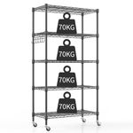 5-Wire Shelving with Wheels Metal Storage Rack Height Adjustable Shelves, Standing Storage Shelf Units for Laundry Bathroom Kitchen Pantry Closet 76cm*35cm*158cm-Black