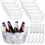 Zhehao 10 Pcs Clear Ice Bucket for Parties 4.5 L Oval Beverage Tub with 5 Plastic Ice Scoops and 5 Tongs Champagne Bucket for Beer Wine Cocktail Beverage Chiller Bin for Bar Banquet Family Gathering