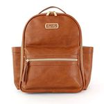 Itzy Ritzy Mini Diaper Bag Backpack & Chic Mini Diaper Bag Backpack with Vegan Leather Changing Pad, 8 Total Pockets (4 Internal and 4 External), Grab-Top Handle and Rubber Feet, Cognac