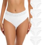 Wealurre Cotton Underwear Women Lace Waistband Full Briefs Ladies High Leg Knickers for Women Soft Stretch Panties Multipack 5,M,White