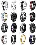 BESTEEL 16Pcs Stainless Steel Band Rings for Men Women Cool Fidget Spinning Chain Ring Anxiety Relief Fashion Simple Wedding Engagement Black Ring Set 10