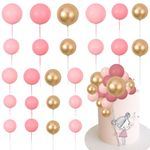 Gyufise 30Pcs Pink Gold Ball Cake Toppers Mini Balloon Cupcake Toppers DIY Foam Ball Cake Insert Decoration for Wedding Anniversary Birthday Party Supplies Decorations