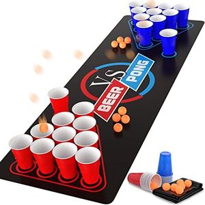 Cieex Jeux à Boire, Beer Pong Kit Comprend Tapis de Jeu, Gobelets, Balles, Pack Complet Beer Pong Jeu de Boisson Amusant pour Adultes pour Festivals de Fête Tournois BBQ