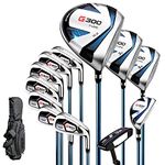 PGM Men's Complete Golf Club Sets - 12 Pieces - 3 Wood (#1,3,5), 1 Hybrid (#4H), 6 Irons(#5,6,7,8,9,PW), 1 Sand Wedge (55°), 1 Putter - Golf Stand Bag - Titanium Club Head, Graptlite Shaft