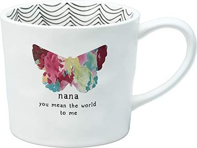 Pavilion Gift Company 87508 Nana You Mean The World to Me 16 Oz Debossed Butterfly Rainbow Stripe Coffee Cup Mug, White