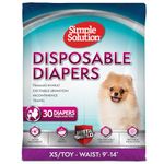 Simple Solution Disposable Dog Diapers for Female Dogs, True Fit, Absorbent, Leak Proof with Wetness Indicator, XS Puppy & Doggie Period Pad and Pee Diaper, for Toy Pets, 9–14-Inch Waist, 30 Count