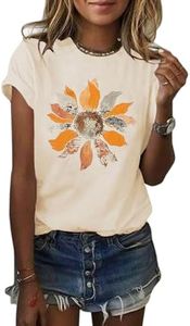 Anbech Women's Sunflower Shirt Cute Flower Print Trendy Summer Tops for Teen Girls (Apricot, XL)