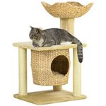 PawHut Cat Tree for Indoor Cats, Cat Climbing Tree with Scratching Posts, Cat House, Bed, Washable Cushions and Toy Ball, Beige