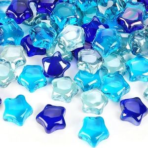 RUOJAS 10 LB Flat Glass Stone, Decorative Marbles for Vases, Stars Glass Gem for DIY Vase Fillers (Cobalt Blue, Ocean Blue, Crystal)