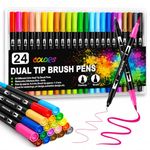 Corslet 24 Colors Dual Tip Colored Brush Pens Art Marker Set Fine Point Calligraphy Markers for Artists Pen Set Journal Pens for Adult Coloring Books Markers (Set of 24)
