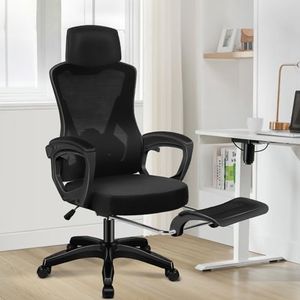 ALFORDSON Executive Mesh Office Chair Recliner with Footrest Nova Series, Ergonomic Study Student Office Task Chair for Home Office Desk, 180kg Loading, All Black