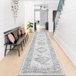 Enyhom Carpet Runners, 60 x 240 cm Grey Extra Long Runner Rugs for Hallway Non Slip Laundry Room Area Rug Runner Machine Washable Kitchen Floor Mat Carpet Runner for Entrance Bedroom Stair Bathroom