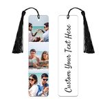 Custom Metal Bookmark with Tassel Personalized Bookmarks for Women Men Book Lovers Cute Book Marks with Picture Text Birthday Christmas Gifts for Sister Husband Best Friend