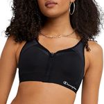 Champion Women's Motion Control Zip Sports Bra, Black, 42DD