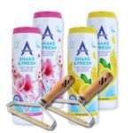 Shake n Vac Carpet Freshener Powder Bundle with 2 x Each Astonish Shake & Fresh Carpet Freshner Deodoriser (Lemon & Pink Blossom) & 2 x Metal Lindt Roller