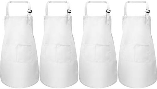 Yaomiao 4 Pieces Kids Apron with Pocket Children Adjustable Chef Apron for Cooking Baking Painting (White,S for 2-6 Age)