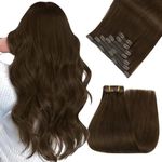 Easyouth Clip in Hair Extensions Real Human Hair Brown Remy Human Hair Clip in Extensions Darkest Brown Lightweight Clips on Hair Extension for Women 12 Inch 7Pcs 80G