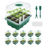 MQUPIN Seed Trays Starter Kit, 10 Pack 120 Cells Seed propagators with Heightened Lid, Seedling Starter Reusable Growing Trays for Plants with Adjustable Window for Indoor or Outdoor, Green