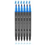 Hethrone Dual Tip Brush Pens, Fine Tip Markers for Calligraphy Painting Drawing, 6 Count B117 Royal Blue