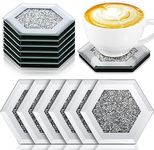 Suttmin 12 Pcs Glass Mirrored Coasters for Drinks 4 Inch Bling Crushed Diamond Coasters Crystal Mirror Coasters for Valentine's Day Home Kitchen Cafe Restaurant Tabletop Decorations (Hexagon)