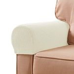 subrtex Stretch Armrest Covers Spandex Arm Covers for Chairs Couch Sofa Armchair Slipcovers for Recliner Sofa with Twist Pins 2pcs (Ivory)