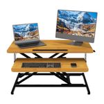 ERGOMAKER Height Adjustable Standing Desk Converter - 32"(81cm) Wide Platform Tabletop Workstation - Quick Sit to Stand Desk Riser for Dual Monitors Bamboo