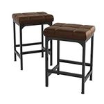 MUTUN 23 in Bar Stool, Counter Height Bar Stools Set of 2, Modern Backless Faux Leather Upholstered Barstools, Industrial Metal Island Chairs for Kitchen Dining Room Cafe Home, Brownish-Red