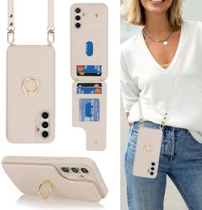 Lipvina for Samsung Galaxy A54 5G Case with Card Holder and Strap for Women,Crossbody Lanyard,Stand Ring Kickstand,Snap Clasp,Phone Wallet Cases 6.4 inch(Beige)
