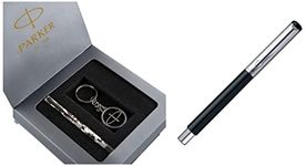 Parker Vector Mettalix Fountain Pen (Black) Vector Camouflage Gift Set - Roller Ball Pen Keychain (Blue Ink)