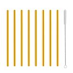 Short Cocktail Straws, Metal Stainless Steel Reusable Straw Small Mini Coffee Stir Straws for Cocktails Party Accessories Glasses Mason Jar Tumbler Juice Tea Mojito Drinks with Brush, Gold 8 Pcs