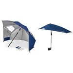 Sport-Brella Premiere UPF 50+ Umbrella Shelter (8-Foot, Blue) + Sport-Brella Versa-Brella 4-Way Swiveling Sun Umbrella (Midnight Blue, 38x39)