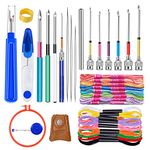 41 Pieces Needle Punch Kit, Embroidery Tool, Punch Needle Supplies with 20 Pcs Embroidery Floss, 10 Pcs Embroidery Punch Needle, Needle Threader, Big Seam Ripper, Scissors, Thimble and Embroidery Hoop