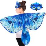 iROLEWIN Bird-Wings-Costume for Kids and Headband, Eagle-Parrot Dress-up-Wings for Girls Boys Halloween-Party Favors (Blue)